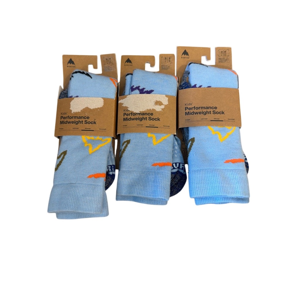 3 Pairs Burton Kids Performance Midweight Socks Scribble Blue Size M/L NWT